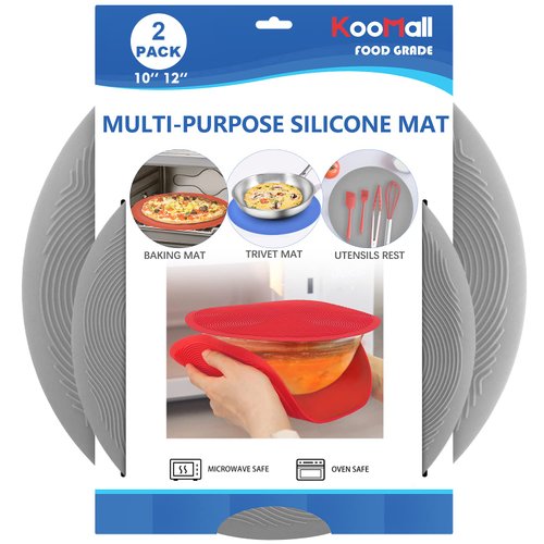 KooMall 12 10 Inch Multi-use Microwave Mat, Trivet, Pot Holders, Drying, Baking, Place Mat, Utensils Rest, Silicone Cover Pad for Hot Pots Pans Bowls Plates Dishes Kitchen Counter, Heat Resistant,Gray