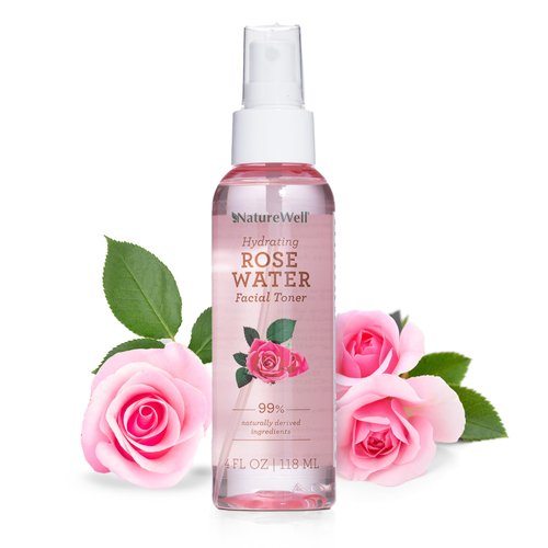 NATURE WELL Rose Water Hydrating Facial Toner Mist for Dewy & Radiant Skin, 100% Vegan, Refreshing, Conditioning, Soothing, Redness Reducing, Perfect for Travel, 4 Fl Oz
