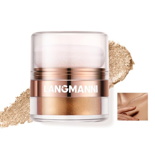AKARY Shimmer Powder Highlighter Makeup, Golden Face Body Glow Pearl Highlighter Illuminator Body Makeup Shine Glitter Makeup Powder, Intensely Pigmented for a High Impact Dewy Finish (02#Golden)