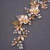 Teyglen Hair Comb, Wedding Gold Rhinestones Flower Leaf Crystal Pearls Hair Comb, Bridal Headband Hair Accessories, Hair Pieces for Women Bride Girls (Gold, 24 * 6.5cm/9.44 *2.6 inches)