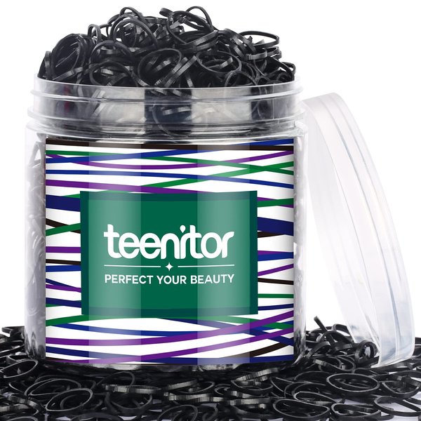 Teenitor 2000pcs Black Hair Rubber Bands Soft Elastic Hair Ties for Kids Girls Hair Braids