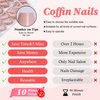 LuckForever 240pc Coffin Press on Nails Medium Fake Nails Nude Tan Glue on Nails Short Ballerina Coffin Nails Press ons Acrylic Nails False Nails Full Cover Artificial Fingernails with Adhesive Tab