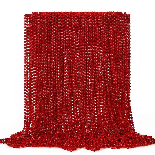 EOBOH 72PCS Bead Necklace, Red Christmas Bead Stuff Party Favors, 33&quot; Necklaces Festival Parade T...