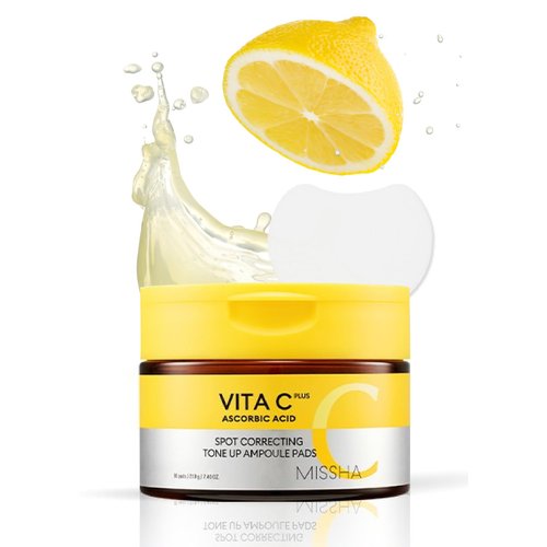 MISSHA Vita C Tone Up Ampoule Toner Pads (80 pads) Exfoliating Pads, Spot Treatment Pads with Vitamin C, Hyaluronic Acid, Collagen, Hydrating