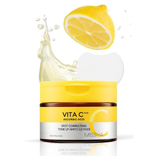 MISSHA Vita C Tone Up Ampoule Toner Pads (80 pads) Exfoliating Pads, Spot Treatment Pads with Vitamin C, Hyaluronic Acid, Collagen, Hydrating