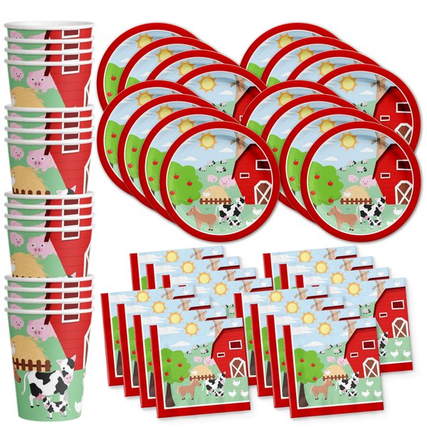 Birthday Party Supplies Set Plates Napkins Cups Tableware Kit for 16 … (Barnyard Farm Animals)