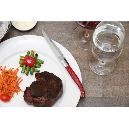 Fortessa Provencal Serrated Steak Knife, 9.25-Inch, Red Handle, Set of 6 -