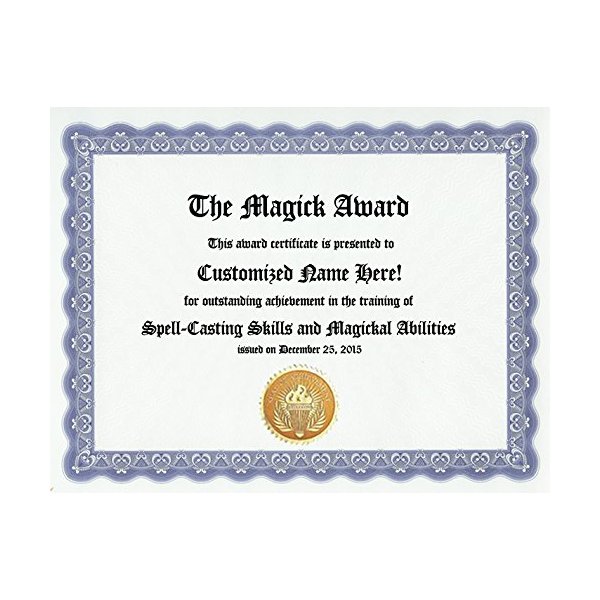 Magick Award: Personalized Custom Award Certificate for Magickal Witch, Warlock or Apprentice with Magical Spells, Abilities and Powerful Spell Casting Skills (Funny Customized Occult Present Wicca Joke Gift - Wiccan Pagan Novelty Item)