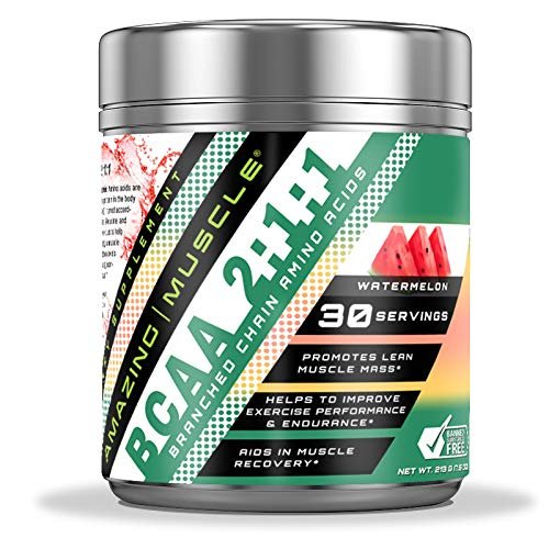 Amazing Muscle BCAA 2:1:1 Branched Chain Amino Acids Supplement | 6000 Mg Per Serving | 30 Servings | Watermelon Flavor
