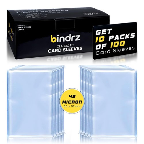 bindrz 1000 Trading Card Sleeves - 45 Micron Thick - 66 x 92mm | High Clarity Classic Penny Sleeves for TCG MTG and Sports Cards (1000 Sleeves)