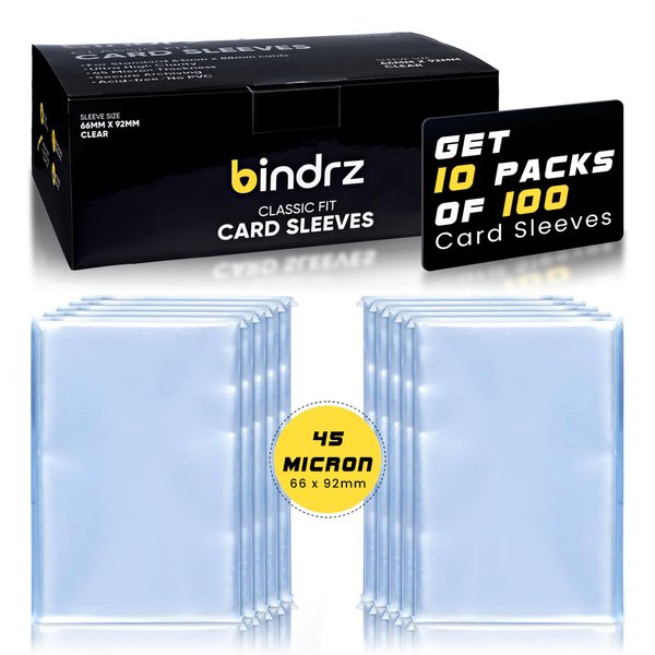bindrz 1000 Trading Card Sleeves - 45 Micron Thick - 66 x 92mm | High Clarity Classic Penny Sleeves for TCG MTG and Sports Cards (1000 Sleeves)