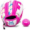 Franklin Sports Air Tech Baseball Glove with Ball - Tee Ball - Soft Air Tech Foam - White/Pink, 9.0" - Right Hand Thrower