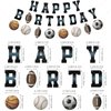 Sports Happy Birthday Banner Sign Basketball Football Baseball Soccer Birthday Bunting Banner Flag Garland for Kids Boys Baby Birthday Party Carnival Party Decorations Supplies