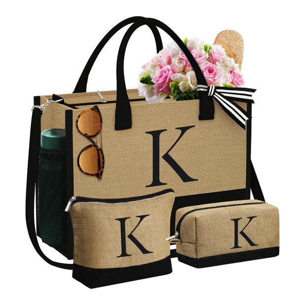 YOOLIFE Christmas Gifts for Women, Womens Gifts Personalized Monogram Gifts Beach Tote Bag Birthday Gifts for Women Teacher Appreciation Gifts Friend Gifts Female Womens Gifts for Women Her Letter K