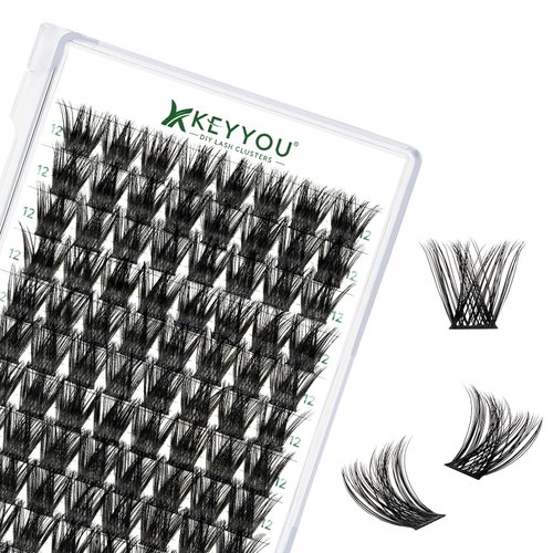 Lash Clusters,96 Pcs Cluster Lashes Y01 D Curl 12mm DIY Lash Extensions Eyelash Clusters,KEYYOU Volume Wispy Individual Lashes Soft&Comfortable Easy DIY at Home(Y01,D-12mm)
