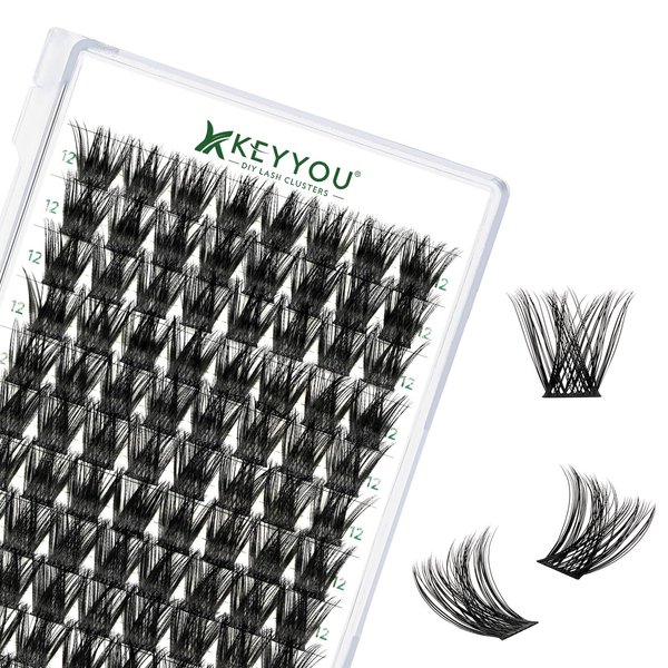 Lash Clusters,96 Pcs Cluster Lashes Y01 D Curl 12mm DIY Lash Extensions Eyelash Clusters,KEYYOU Volume Wispy Individual Lashes Soft&Comfortable Easy DIY at Home(Y01,D-12mm)