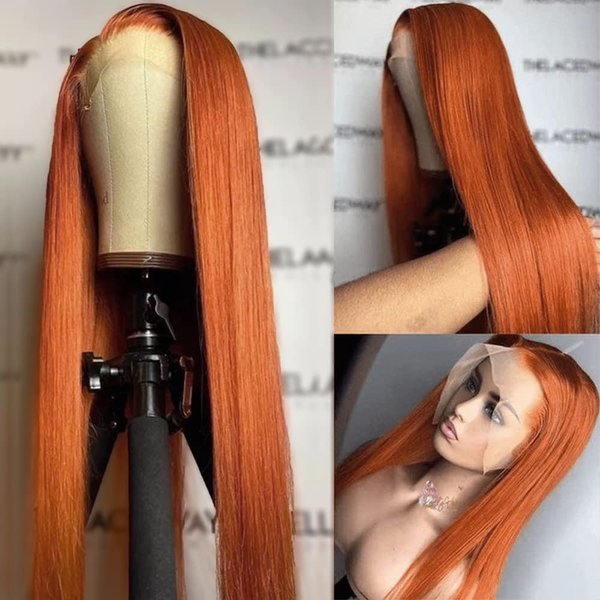 QMSSR Ginger Orange Color Long Straight Hair Lace Front Wigs Copper Red Hair Glueless Synthetic Lace Front Wigs for Women Natural Hairline