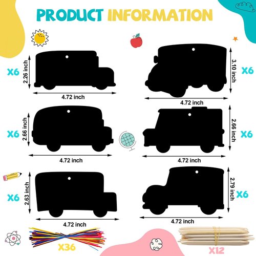 HOWAF 36 PCS School Bus Scratch Cards Gift, First Day of School Magic Bus Scratch Paper Art Kit DIY Back to School for Classroom Activity Art Project