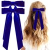 2PCS Velvet Hair Bows Ribbon Hair Clips, Alligator Hair Pins, Ponytail Holder Accessories Sides Metal Hair Bow Barrettes Hair Accessories for Women Girls Kids (Blue)