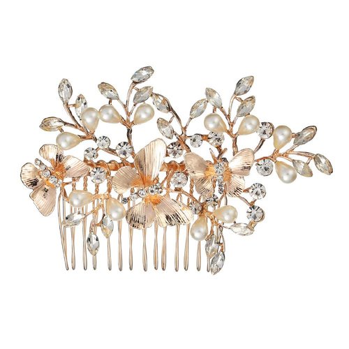 Kercisbeauty Light Champagne Hair Comb for Bride Wedding Bridal Headpiece Hair Accessories for Women Bridesmaid Gift (Rose Gold)