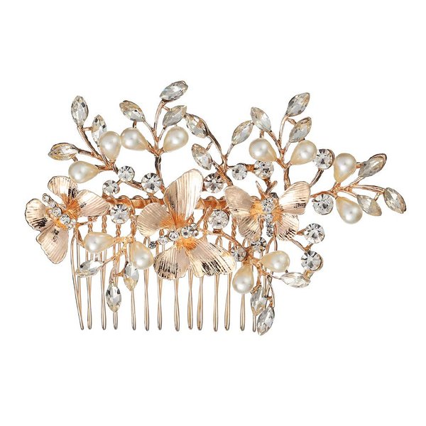 Kercisbeauty Light Champagne Hair Comb for Bride Wedding Bridal Headpiece Hair Accessories for Women Bridesmaid Gift (Rose Gold)