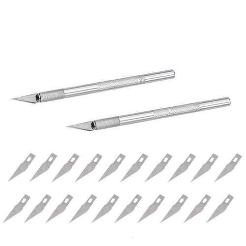 Comidox 2 Sets Stainless Steel Precision Carving Cutter Craft Knife Solid Metal Pen Knife Razor Tool for Phone PC Tablet Drone Repair DIY Art Work Sculpture