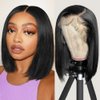 Bob Wigs Human Hair 13x4 Hd Lace Front Wigs Human Hair Pre Plucked 180 Density Short Bob Wig Lace Frontal Wig Glueless Wig Brazilian Virgin Human Hair for Women with Baby Hair Natural Black 14 Inch