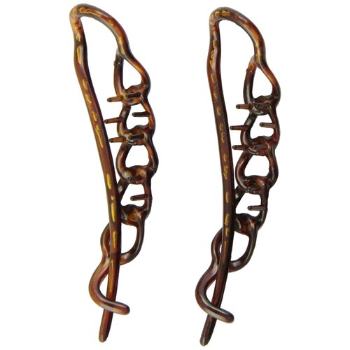 Caravan Non Metal Chain Slide Barrettes Made Of Celluloid Acetate In Tortoise Shell Pair