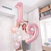 19th Birthday Balloon for Girls, 40 Inch Pastel Pink Number 19 Foil Balloons Self Inflating, Big Mylar Helium Light Pink 19 Balloons for Women Birthday Decor Anniversary Party Decorations Supplies