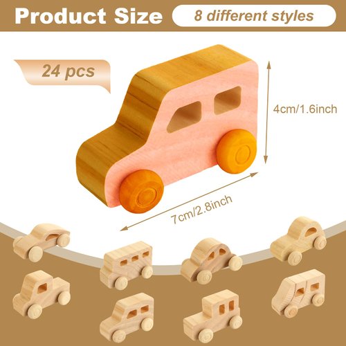 SHUESS 24 Packs Wooden DIY Toy Cars Wooden Cars to Paint, Unfinished Wooden Cars Crafts for Students Home Activities, Easy Woodworking and Family Time Set