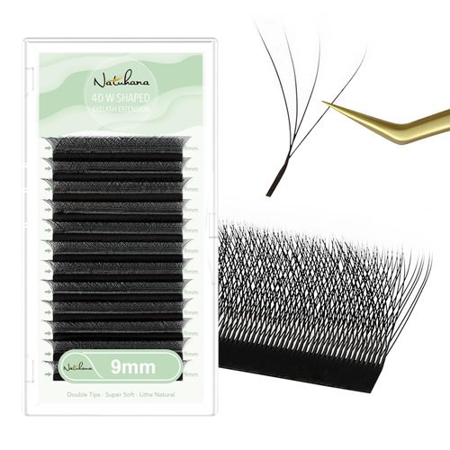 NATUHANA Eyelash Extensions 0.07 D Curl 9mm W Shaped Clover Classic Easy Fan Permanent Volume Lash Extensions Automatic Blooming Flower Lash,Professional Supplies for Lash Techs(4D,0.07-D,9mm)