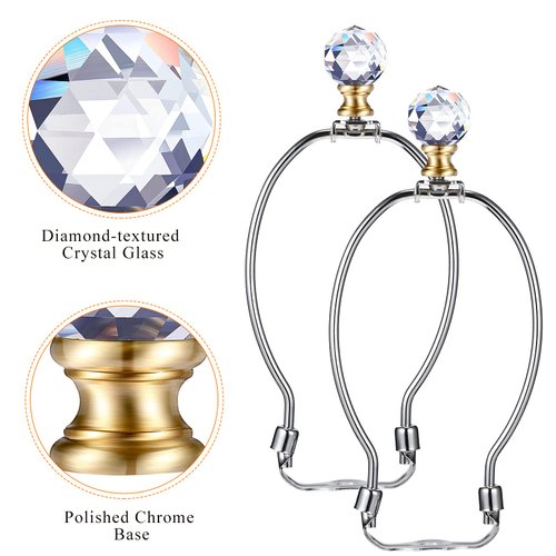 Mudder 2 Pieces Crystal Lamp Finial Lamp Cap Knob Lamp Screw Topper Clear Lamp Finial with Polished Chrome Base 1-3/4 Inches Diamond Knob for Lamp Shade Lamp Decorations (Gold Base)