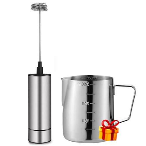 Milk Frother Handheld Battery Operated, Coffee Frother for Milk Foaming, Latte/Cappuccino Frother Mini Frappe Mixer for Drink, Hot Chocolate, Stainless Steel Silver