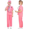 BOMLY Doctor Costume for Kids 7Pcs Toddler Nurse Scrubs Set With Halloween Dress Up Costumes for Boys and Girls Ages 3-11 (Pink, 5T-6T)