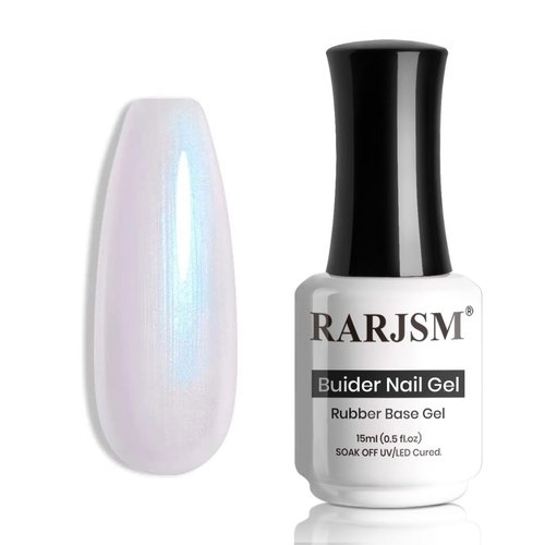 RARJSM Gel Builder Nail Polish Pearl White Hard Gel in a Bottle Mermaid Shell Glitter Pearlescent Thick Extension Structure Gel for Nails 15ml Soak Off Curing Requires Salon Home DIY Beginer Use