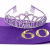 Casoty 60th Birthday Sash and Tiara for Women, Happy 60th Birthday Decorations, Purple 60th Birthday Sash and Tiara Set, 60th Birthday Gifts for Women