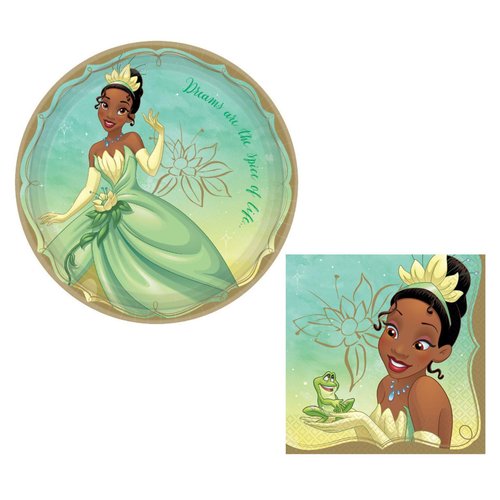 Princess and The Frog's Princess Tiana Themed Party Supplies: Bundle Includes: Round Dinner Plates and Napkins for 16 People