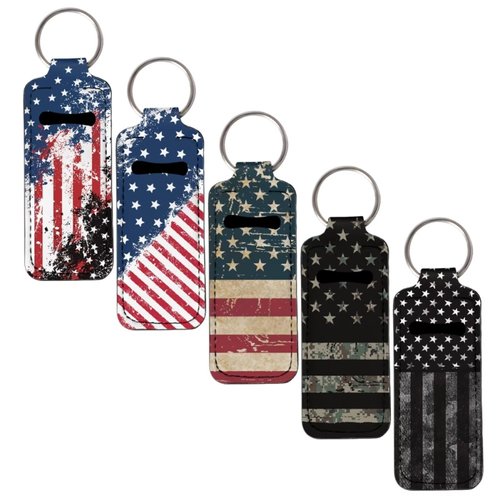SEANATIVE American Flag 5 PCS Lipstick Holder Keychain Chapstick Case Keychain Lip Balm Portable Sleeve Organizer Holder Cute Mini Keychain Chapstick Holder for Women
