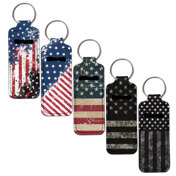 SEANATIVE American Flag 5 PCS Lipstick Holder Keychain Chapstick Case Keychain Lip Balm Portable Sleeve Organizer Holder Cute Mini Keychain Chapstick Holder for Women