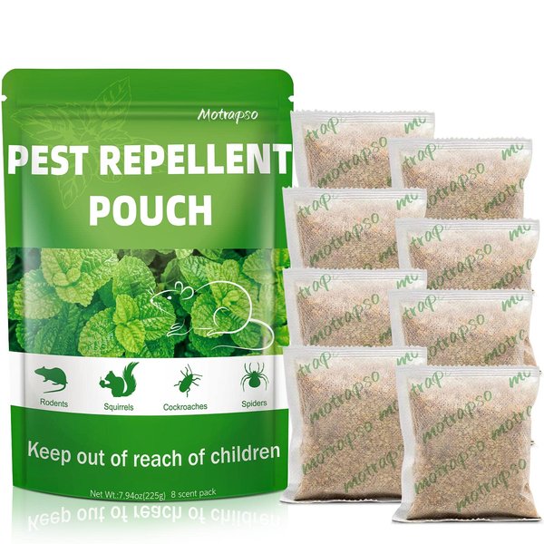 8 Pack Mouse Repellent Pouches, Peppermint Oil to Repel Mice and Rats, Mouse Deterrent, Rat Repellent, Plant Essential Oils Pest Control, Safe, Efficient and Durable