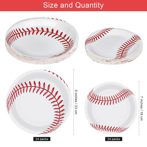 ADXCO 48 Pack Baseball Plates 9 Inch and 7 Inch Round Baseball Themed Paper Plates Baseball Dinner Plates for Baseball Birthday Party Decor Supplies