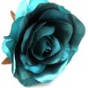 4 1/2 inch Shiny Teal Blue Poly Silk Rose Flower Brooch Pin with Locking Bale