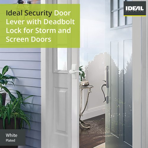 Ideal Security Door Lever with Keyed Deadbolt Lock for Storm and Screen Doors, White (4-Piece Set)