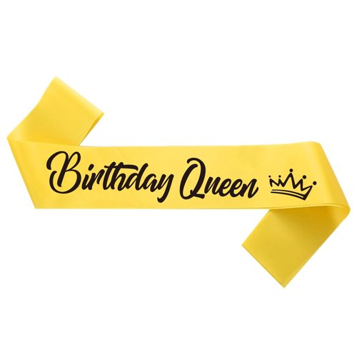 Generic Birthday Queen Sash, Black Foil Letter Yellow Birthday Sash for Women 21st 30th 40th 50th 60th 70th 80th 90th Gifts Fun Birthday Party Favors Decorations