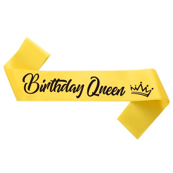 Generic Birthday Queen Sash, Black Foil Letter Yellow Birthday Sash for Women 21st 30th 40th 50th 60th 70th 80th 90th Gifts Fun Birthday Party Favors Decorations
