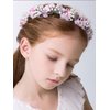 BERYUAN Flower Girls Flower Pearls Crown Headband Lace Bowknot Pearls Headband Flower Crown Wreath Handmade Adjustable Tiara Floral Wreath With Ribbon Halo Headbands for Teen Girls (pink)