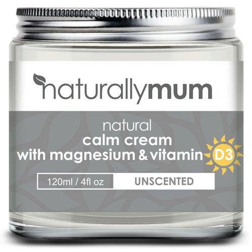 NaturallyMum Calm Cream with Magnesium and Vitamin D | Support for Sleep, Heart, Bone, Nerve, Gut and Muscle Health | Topical Cream with Turmeric and Arnica | Unscented | 4fl oz