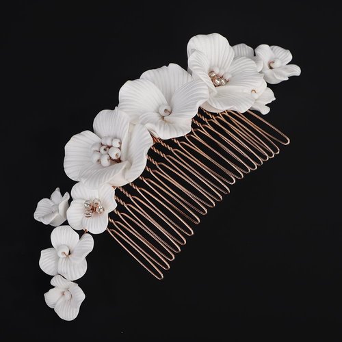 BERYUAN Flowers Wedding Hair Comb Bridal Elegant Flowers Headpiece Flowers Hair Side Comb Rose Gold Wedding Hair Accessories for Women Girls (rose gold)