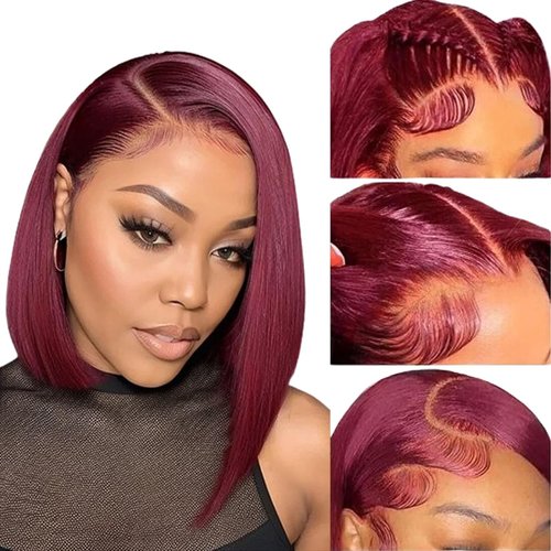 OLFORY 99j Burgundy Bob Wig Human HaIr Wigs 13x4 Lace Front Wigs for Black Women Straight Burgundy Human Hair Pre Plucked 180% Density Transpaent Lace Frontal Wig 99j Short Bob 10 inch