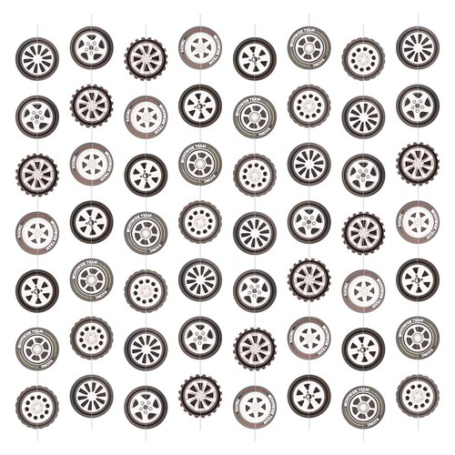 8 Strings Racing Party Decorations, 5.9ft Racing Car Banner Garland Wheel Tire Hanging Ornaments Ceiling Hanging Supplies Tyre Paper Cutouts for Birthday Classroom Racing Party Favors